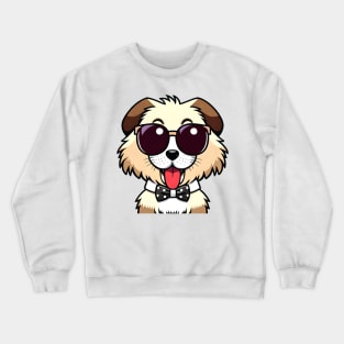 Cute chubby dog with sun glasses and bow Crewneck Sweatshirt